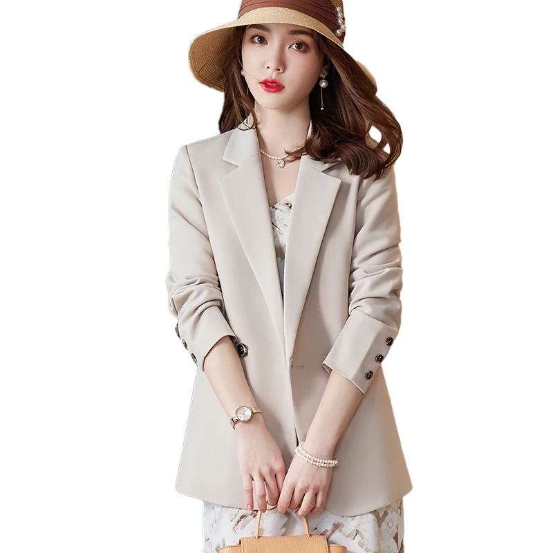 

Spring Fall Casual Blazer Women Jacket Long Sleeve Office Ladies Female Work Business OL Styles Apricot