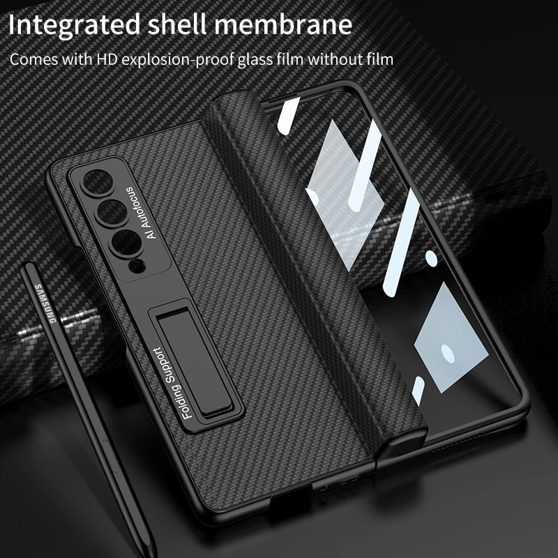 Magnetic Hinge Pen Box Case For Samsung Galaxy Z Fold4 Fold 4 Case Luxury Leather Hard PC Cover with Kickstand For Fold4 Cases