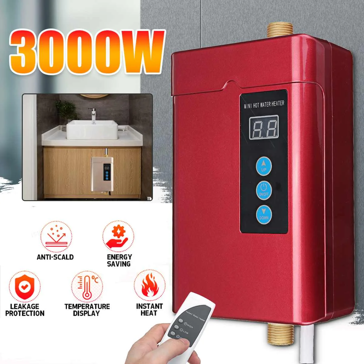 4000/3000W 110V/220V Electric Tankless Instant Water Heater Bathroom Shower heated Kitchen faucet Sink Tap Thermostat Heating