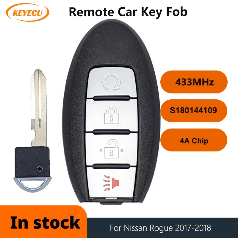 

KEYECU 1/3pcs S180144109 Remote Key Fob 4 Buttons 433.92Mhz 4A for Nissan Rogue 2017 2018 FCC ID: KR5S180144106, 7812D-S180106