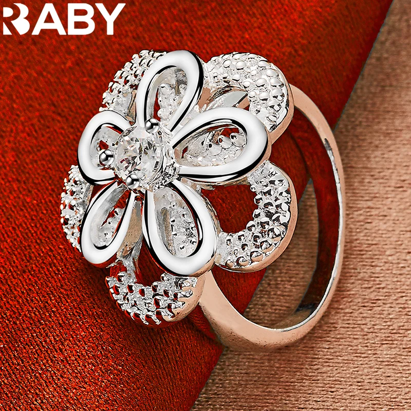 

925 Sterling Silver Double Layered Flower Zircon Ring For Women Wedding Engagement Party Fashion Charm Jewelry Accessories