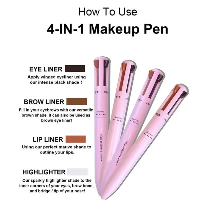 

4 In 1 Makeup Pen Multifunctional Cosmetics Ballpoint Pens Waterproof Eyeliner Eyebrow Highlighter Stick Makeup Cosmetic Tools