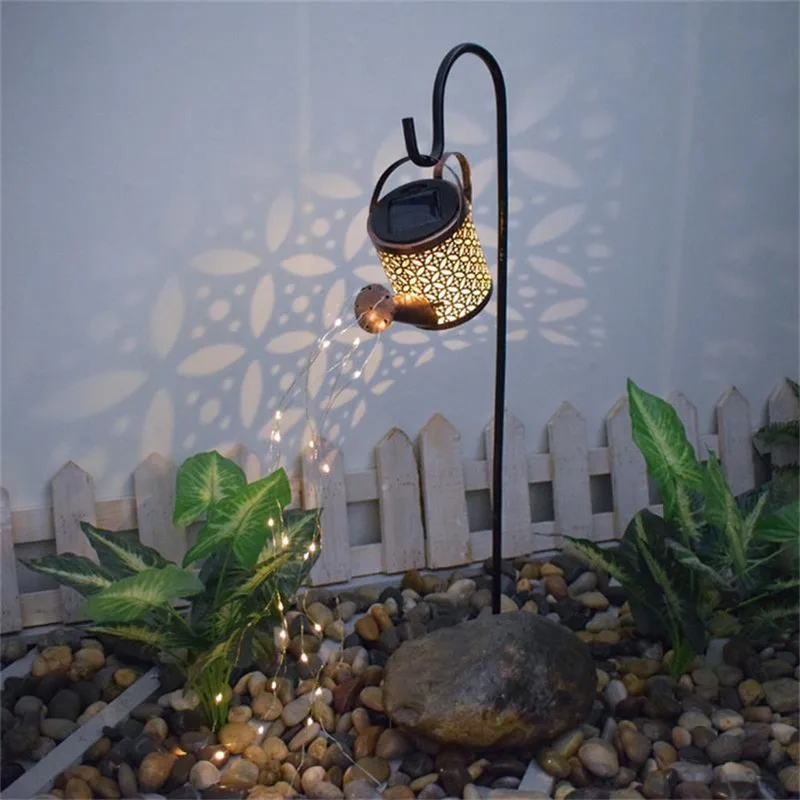 

Solar Garden Lawn Lights Outdoor Decorative Kettle Art Lamp Metal Iron Waterproof IP65 With Installed Light String Watering Can