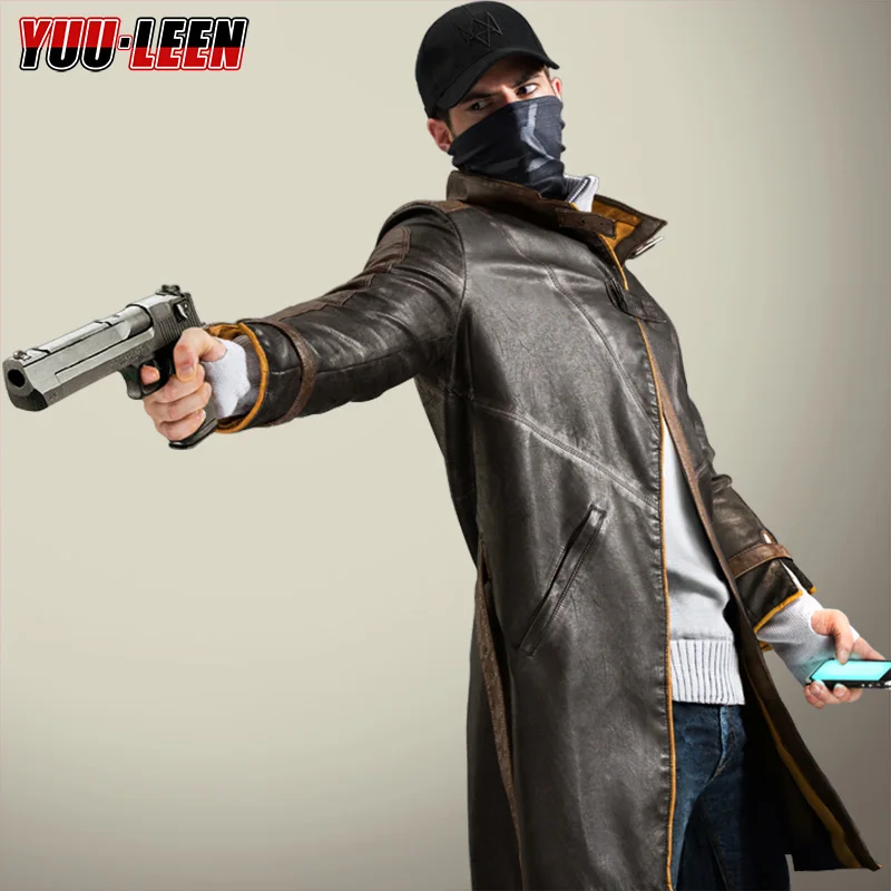 

Высококачественная кожаная ветровка с надписью «Watch Dogs» для косплея, длинное пальто на весну и осень