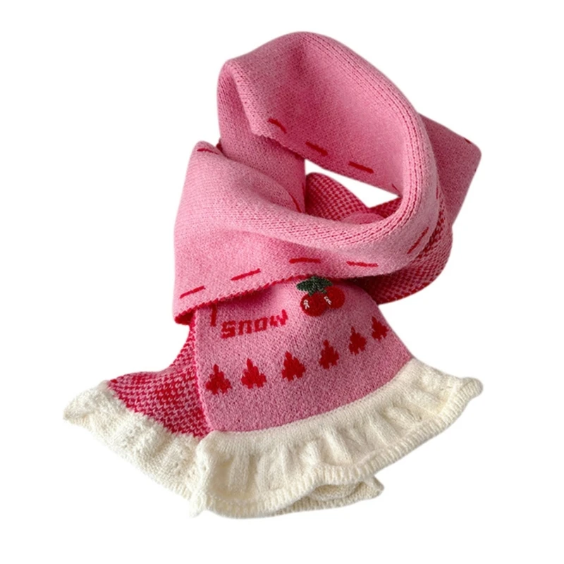 SZL зимний теплый вязаный шарф нежный кружевной край женский шейный платок