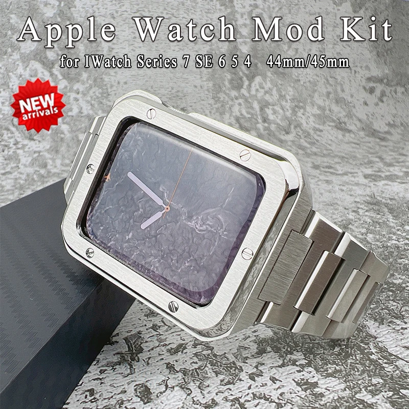 

44mm Stainless Steel Modification Kit for Apple Watch Band 45mm Mod Kit Metal Case Strap for IWatch Series 7 SE 6 5 4 with Tools