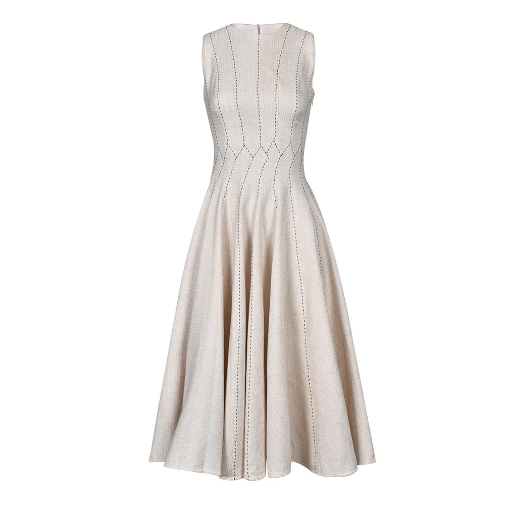 SuperAen Three-dimensional Long Dress New Summer Style Bright Stripes Slim High Waist Sleeveless Korean Dress