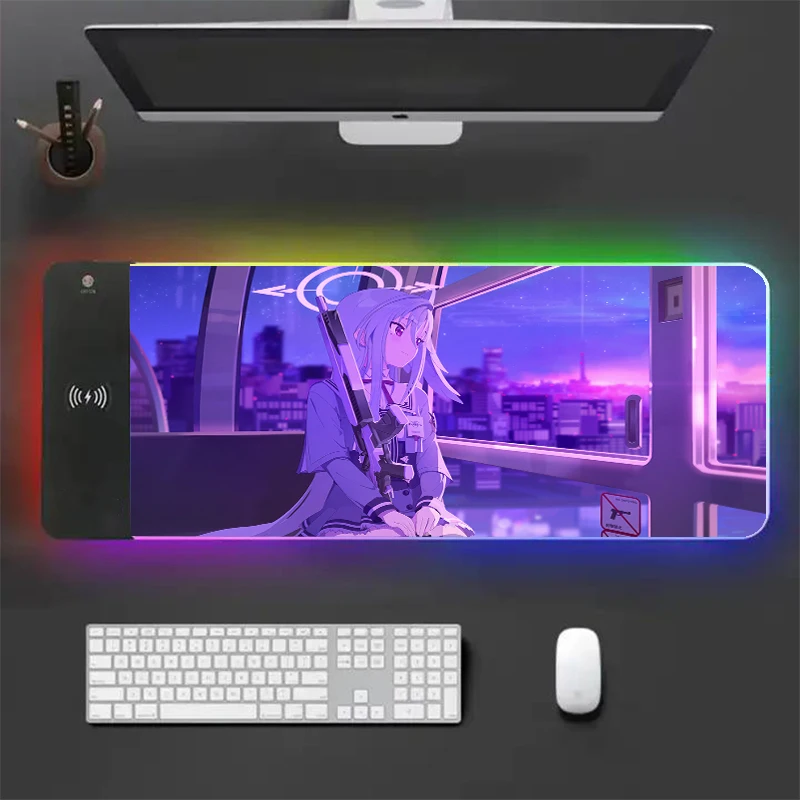 

Blue Archive Anime RYRA Lingmei Large Mouse mats RGB Game Desktop Pad Rubber Non slip Keyboard Accessories Pause Keyboard Pad