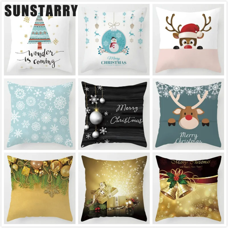 

Santa Claus Christmas Tree Bell Cushion Cover Family Affection Sofa Home Decorative Throw Pillowcase 45*45cm Housse De Coussin
