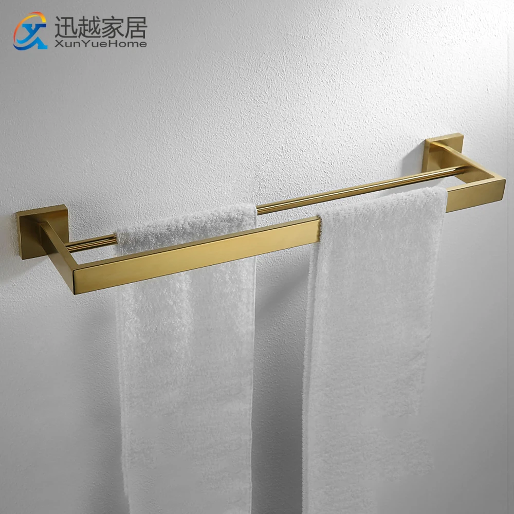 

Hand Towel Bar Rail Toilet Rack Gold Brushed 304 Stainless Steel 50-60CM Wall Shelf Double Rod WC Hardware Bathroom Accessories