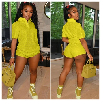 Sparkling Women 2 Piece Set Summer 2023 Chic Fashion Basic Top Biker Shorts Matching Set Fitness Workout Activewear Tracksuits 1