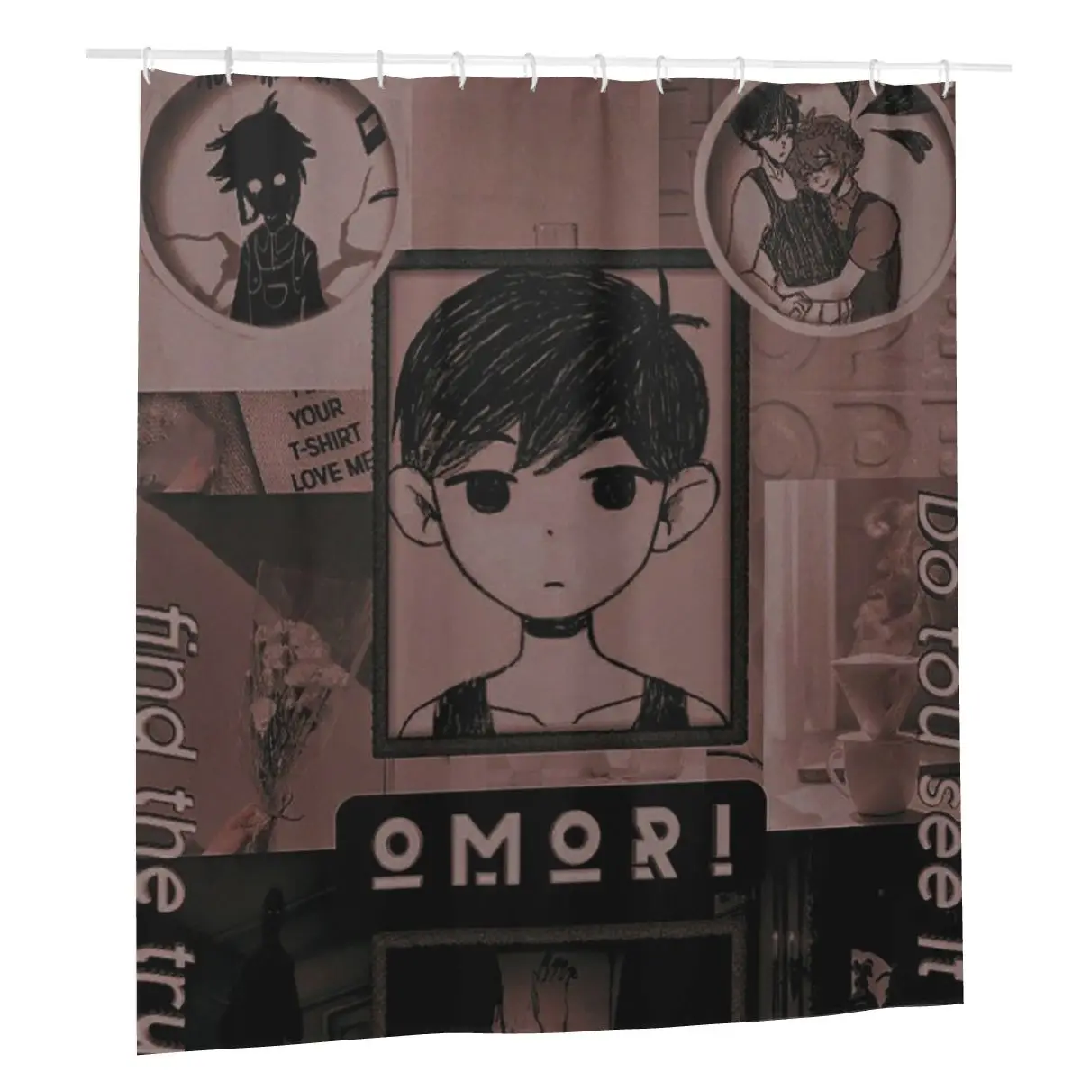 

Omori Sunny Bath Shower Curtains Psychological Horror Game Bathing Screen Bath Curtains with 12pcs Hooks