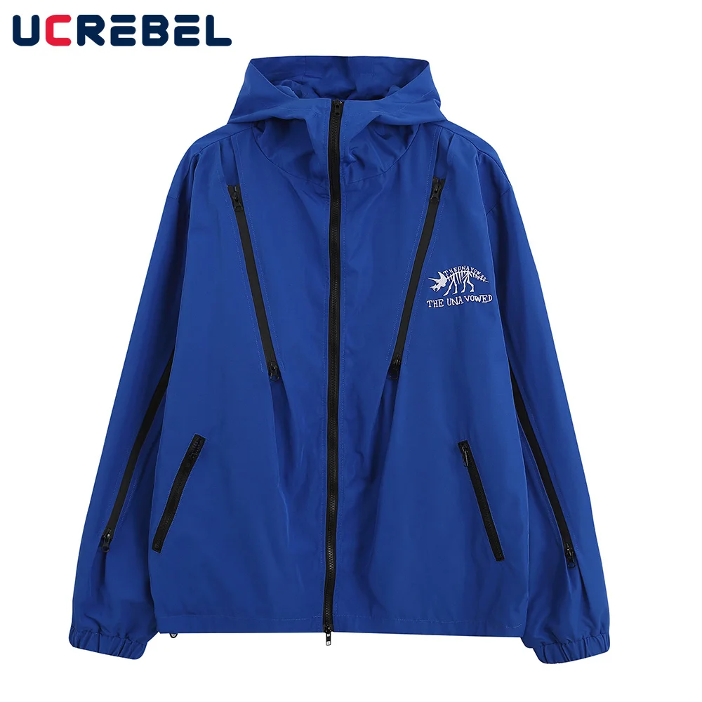 

Letter Embroidery Jacket Mens Autumn Winter Streetwear Zipper Decoration Loose Casual Hoodies Outerwear Men