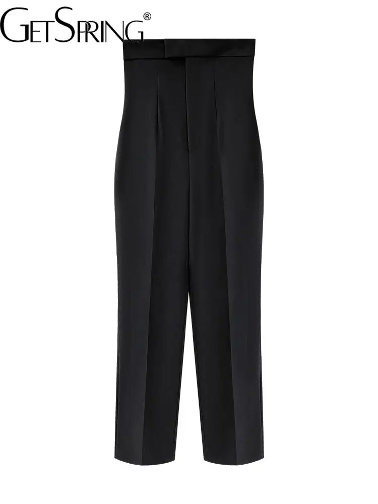 

GetSpring Women Pants Capris High Waist Black Straight Trousers For Woman Fashion All Match Loose Leisure Long Pants Autumn 2022