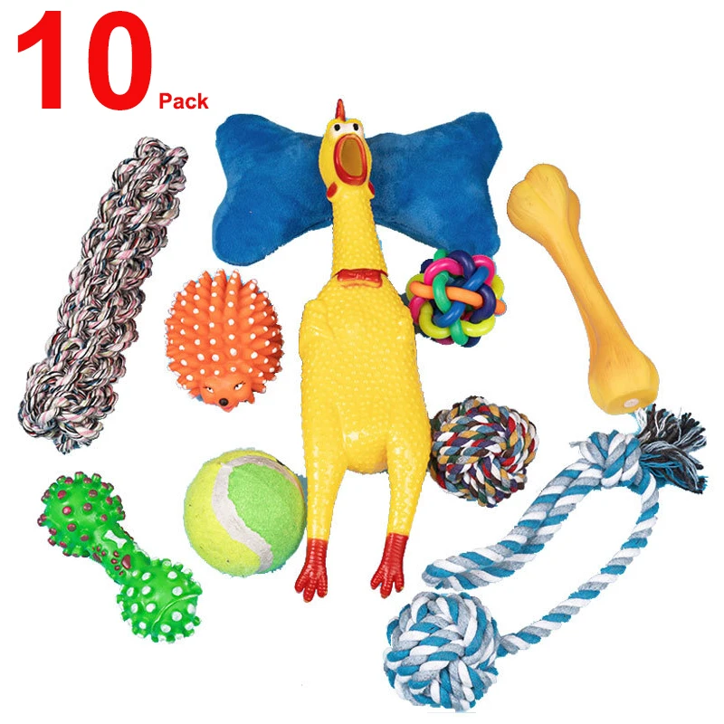 

6/10 Pack Dog Squeaky Toys Plush Pet Ball Bone Rope Squeaky Plush Toys Set Puppy Lnteractive Molar Chewing Toy For Small Dogs