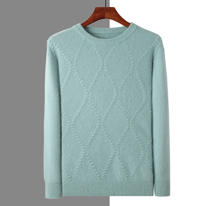 Осенне-зимний мужской 100% норковый кашемир толстый пуловер с круглым вырезом