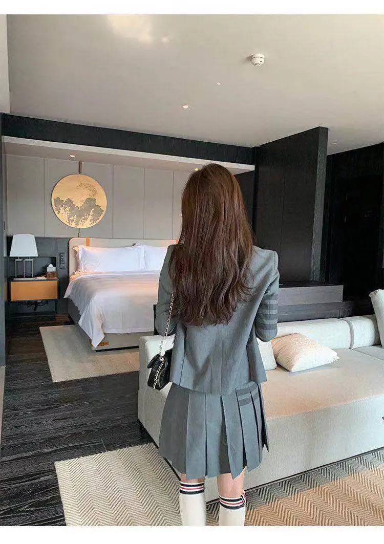 TB Gray Suit Women's Slim Fit and Thin Suit Arms Four-bar British Style Short Formal Jacket