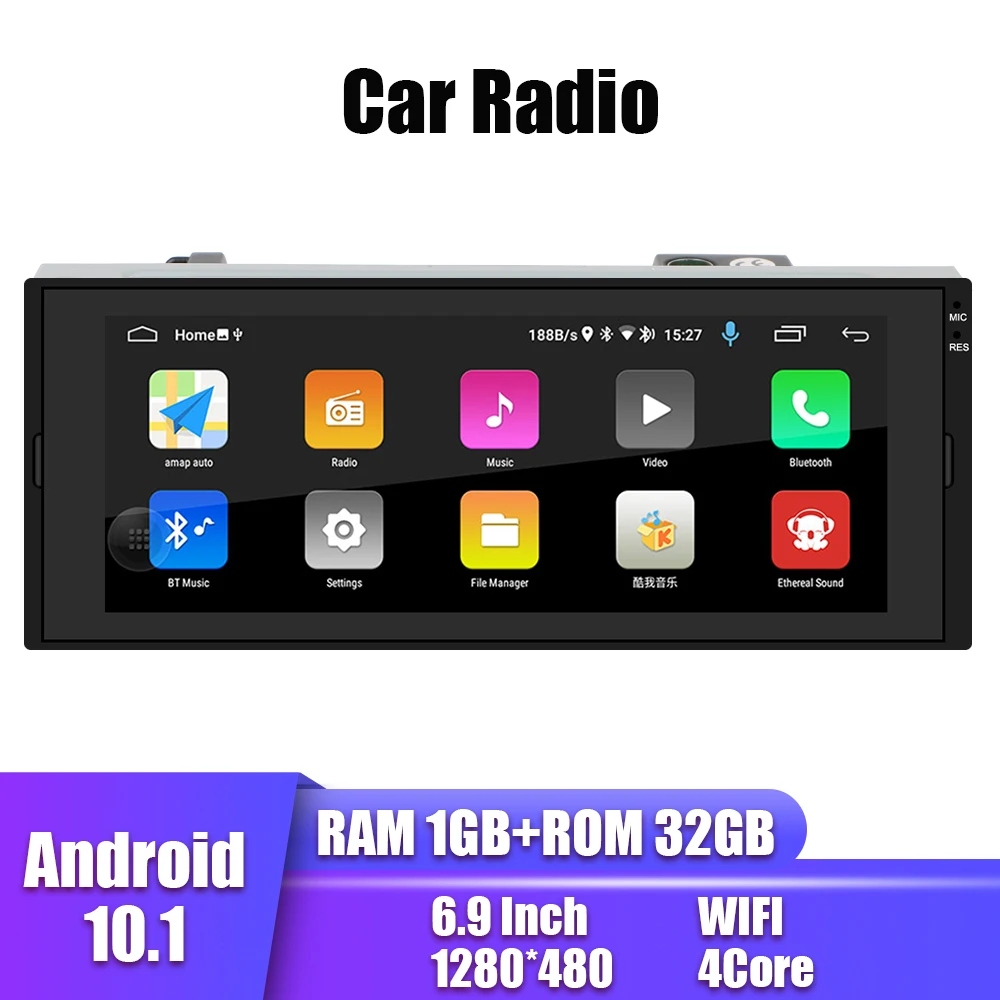 

Audio Video Universal 6.9 Inch GPS Bluetooth WiFi Android 10.1 1 Din Car Radio IPS Screen Hands-free FM Receiver MP5 Player