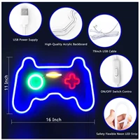 game neon sign light gamepad led night wall light usb powered hangable gaming neon effect sign accessories for home bar man cave