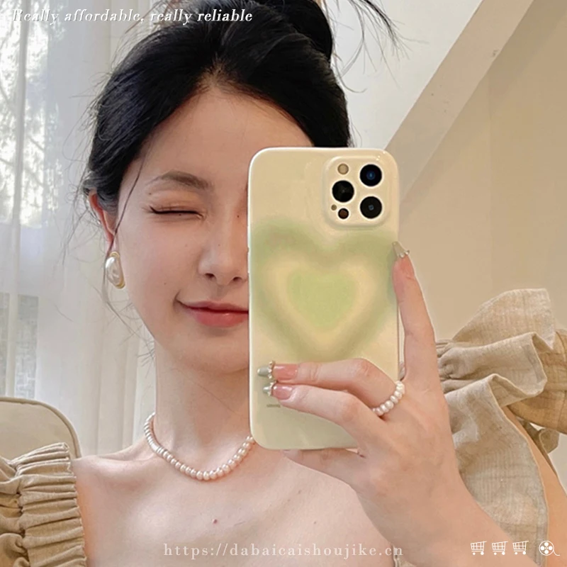 

insGradient Green LoveFor iphone13promaxApple11/12Phone CasexrWomen's Softx/xsCreative