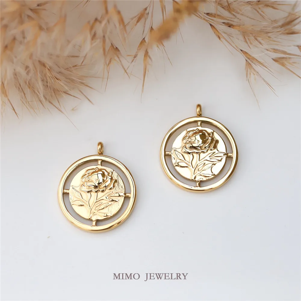 

Color titanium steel gold plated retro stereo rose ring pendant clavicle chain sweater chain DIY accessories