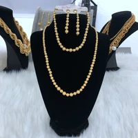 3 pcs golden plated beads jewelry set for women nigeria dubai fashion golden necklace earring african women jewelry