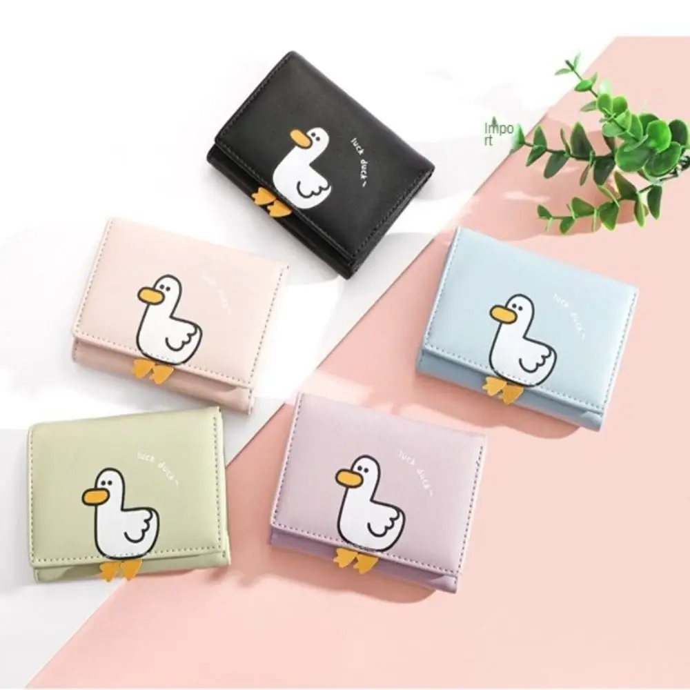 

PU Leather Short Wallet Fashion Interior Pocket Kawaii Duck Card Holder Bag Photo Holder Multi-Cards Holder Coin Purse Girls