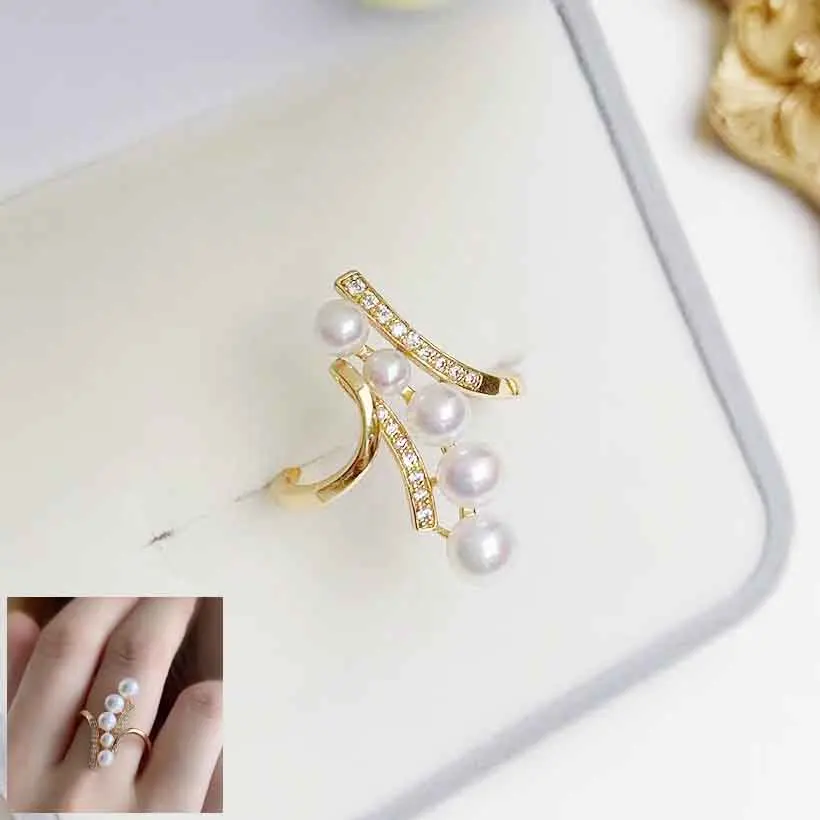 

MeiBaPJ 3-6mm Round Natural Pearl Fashion Ring 925 Sterling Silver Fine Wedding Jewelry for Women