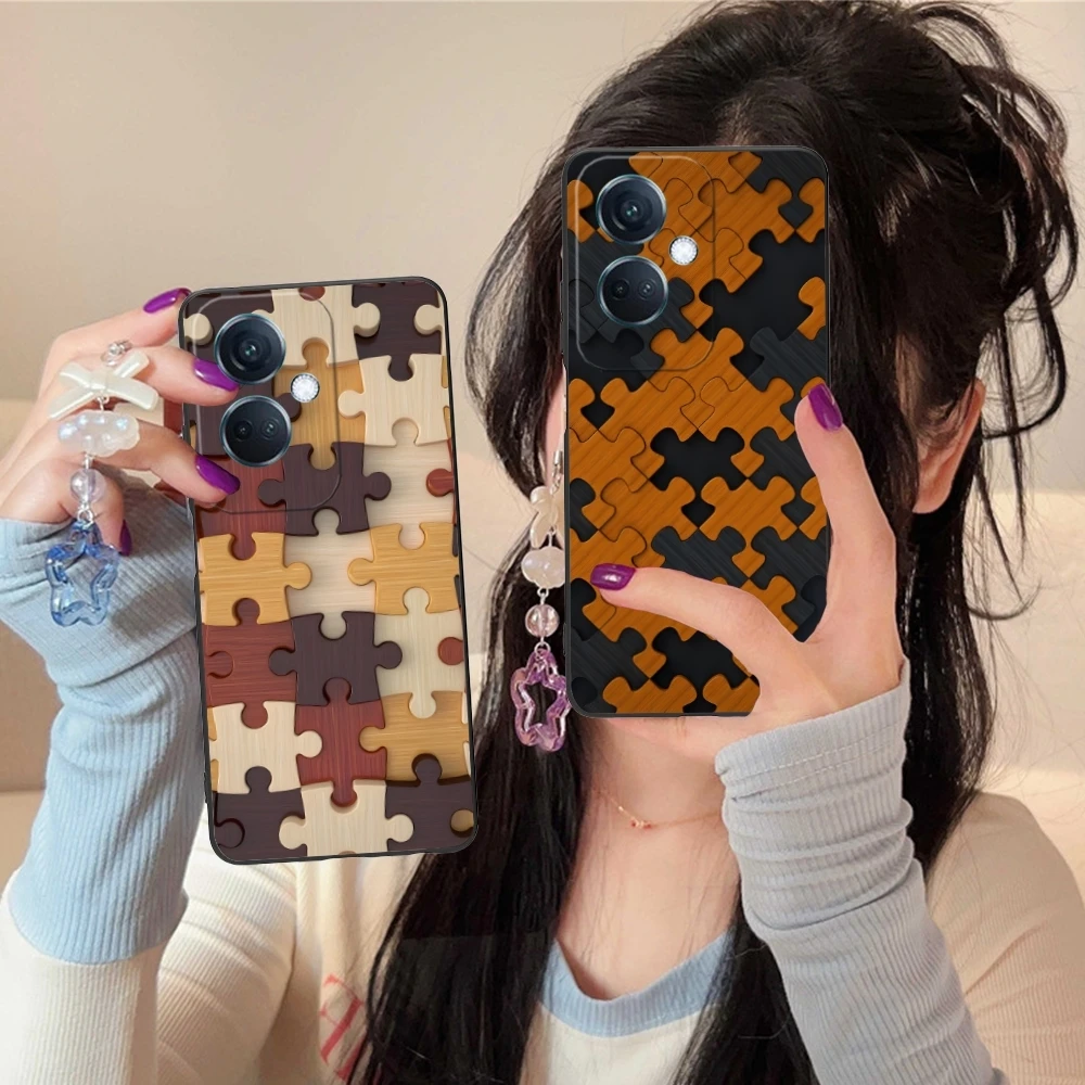 Puzzle Pretty Fashion Mobile Cell Phone Case for OPPO Find X5 X3 X2 A93 Reno 8 7 Pro A74 A72 A53 Black Soft Cover Shell
