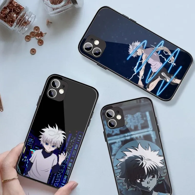 

Чехол Killua для телефона IPhone 14, 13, 12, 11, XS, X, 8, 7, 6 Plus, Mini Pro Max, SE 2022, черный стеклянный чехол из поликарбоната и ТПУ для телефона
