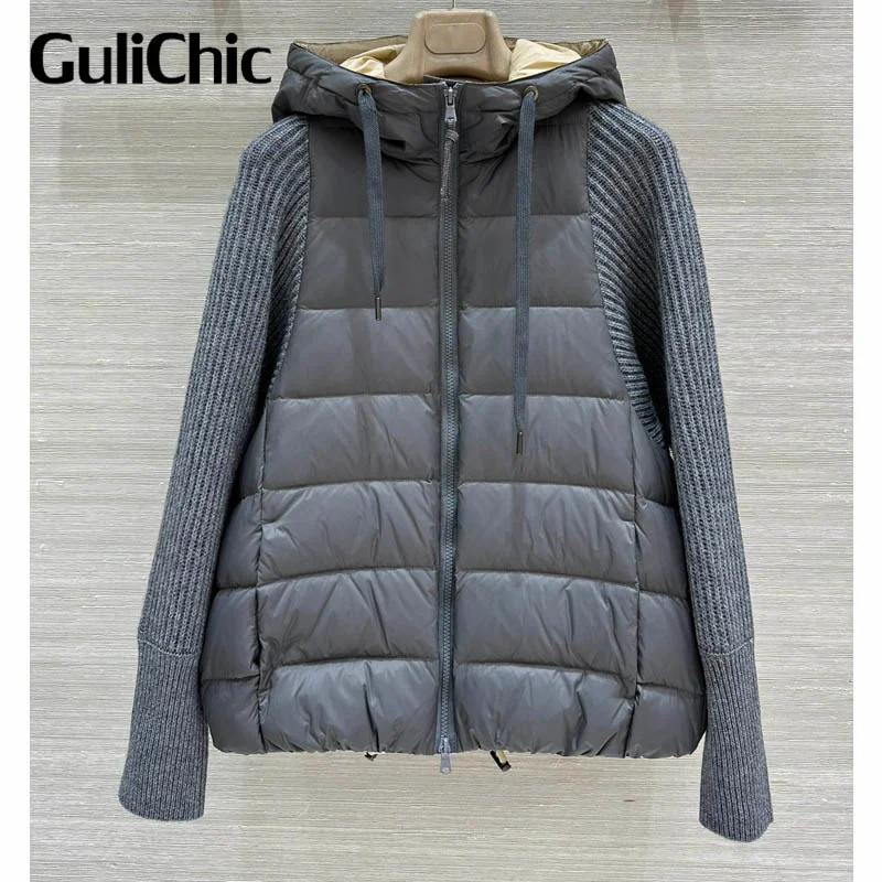 9 18 GuliChic темпераментный лацкан с двойной молнией шерстяной вязаный рукав