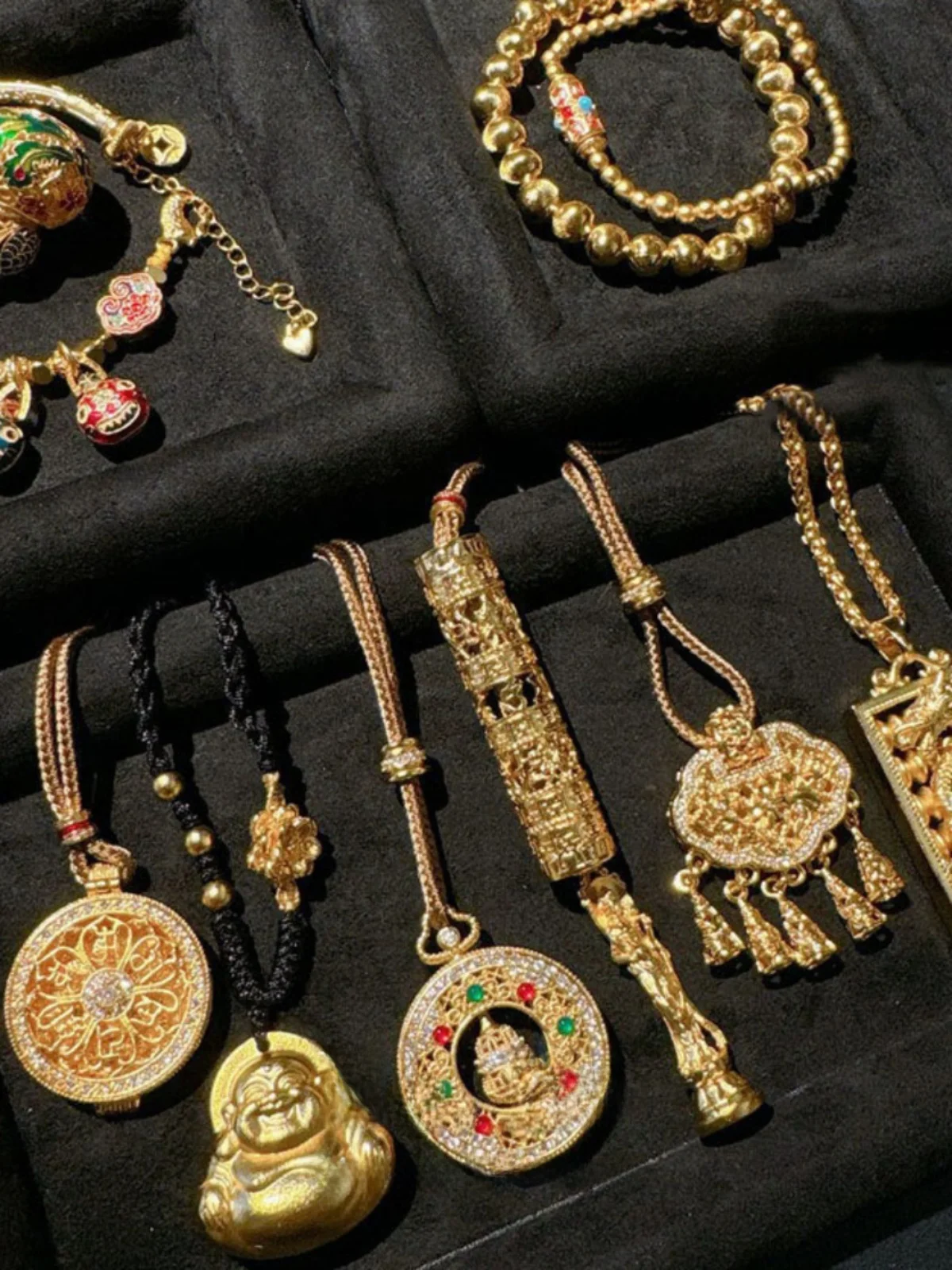 New Chinese Sle Cloisonne Carved Prayer Bucket Necklace Women Woven Gold Flowers Enamel Turntable Exquisite...