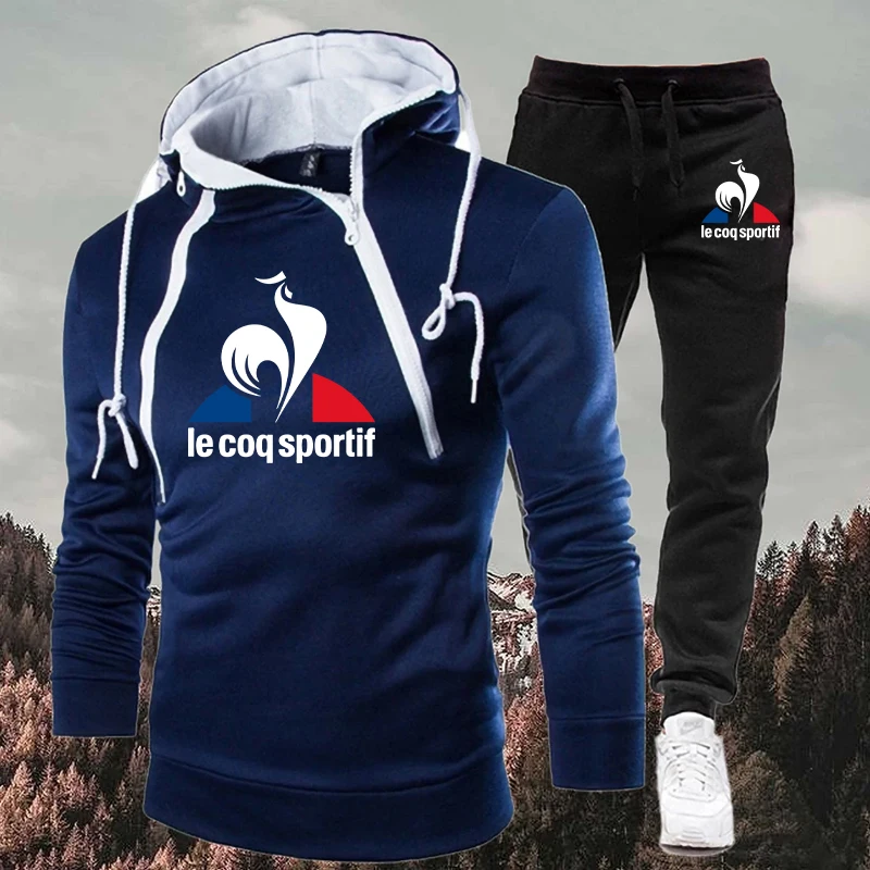 

Men's Hoodies Sets Lapel Collar Zipper Jacket + Sports Pants Hooded Tracksuit Male Outdoor Warm Long Sleeve Cardigan Streetwear