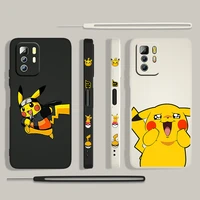 pikachu cartoon cute for xiaomi redmi note 11 11s 10 10s 9 9s 9t 8 8t 7 5 pro 5g liquid left rope silicone phone case capa cover