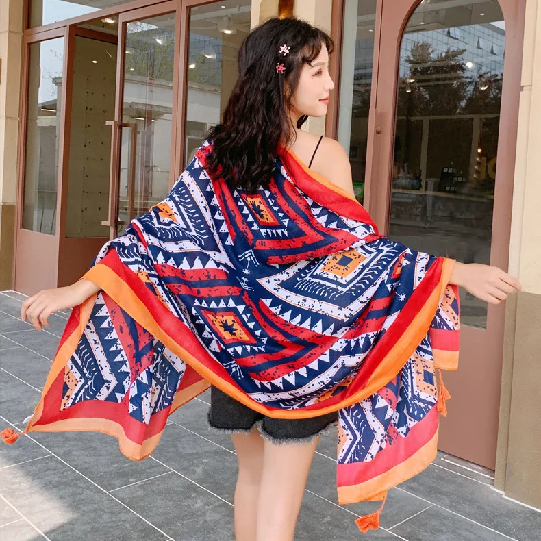 

Scarf Women Large Shawl Design Hijab Sunscreen Cotton Wrap Print Beach Neckerchief Female Luxury Brand Beachwear Summer Bandana