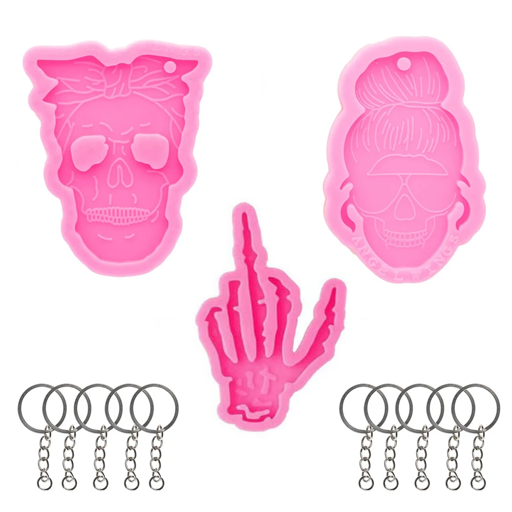 

1PC Skull Keychain Resin Molds Skeleton Hand Woman Man Skull Head Silicone Epoxy Casting Mold for Cake Decorating DIY