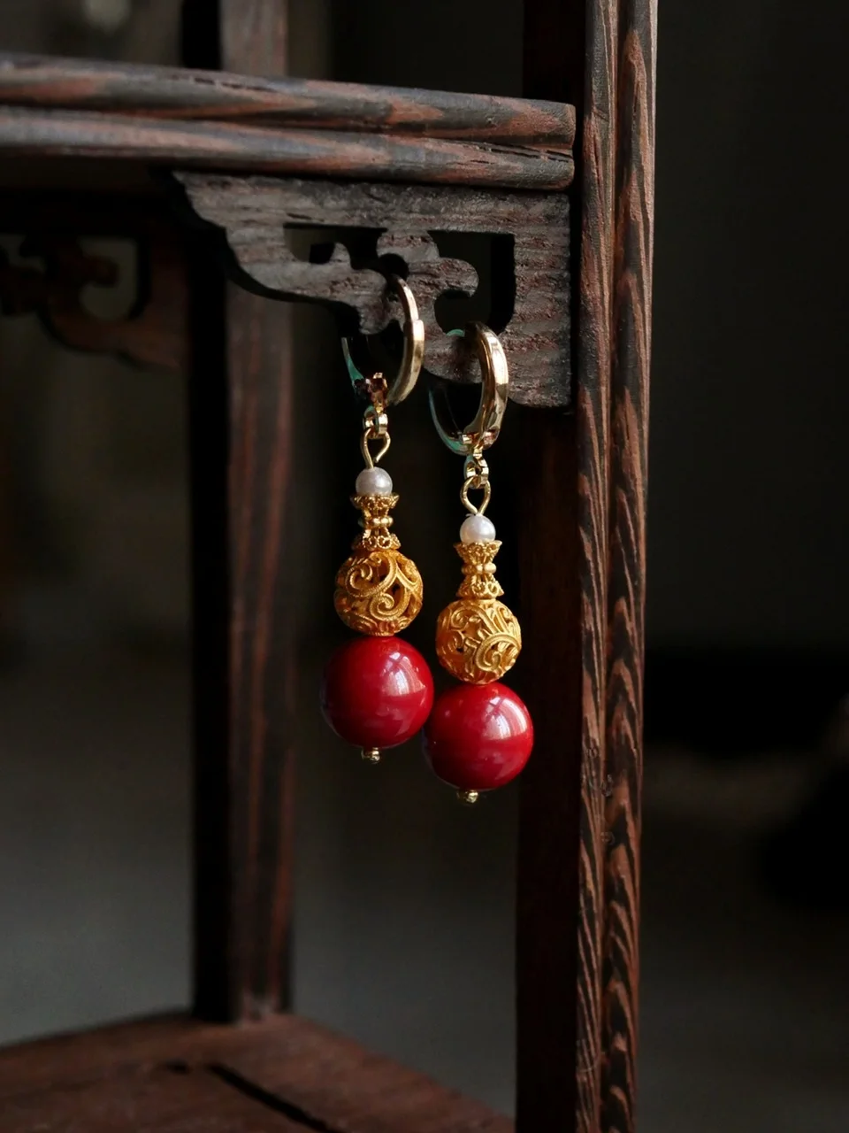 [Сахар Фу Лу] Оригинальные китайские серьги Sle из натуральной киновари с тыквой