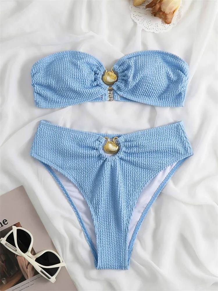 

Bikini 2023 New Swimsuit Women Swimwear Sexy Shell High Waist Bikinis Set Two Pieces Ribbled Bathing Suit Female Biquini Summer