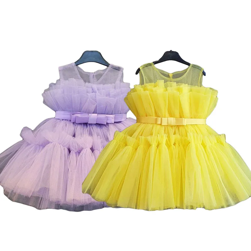 

Пышные платья принцессы для девочек, детское Сетчатое платье, детское однотонное платье с бантом, детская одежда для дня рождения, платье-па...