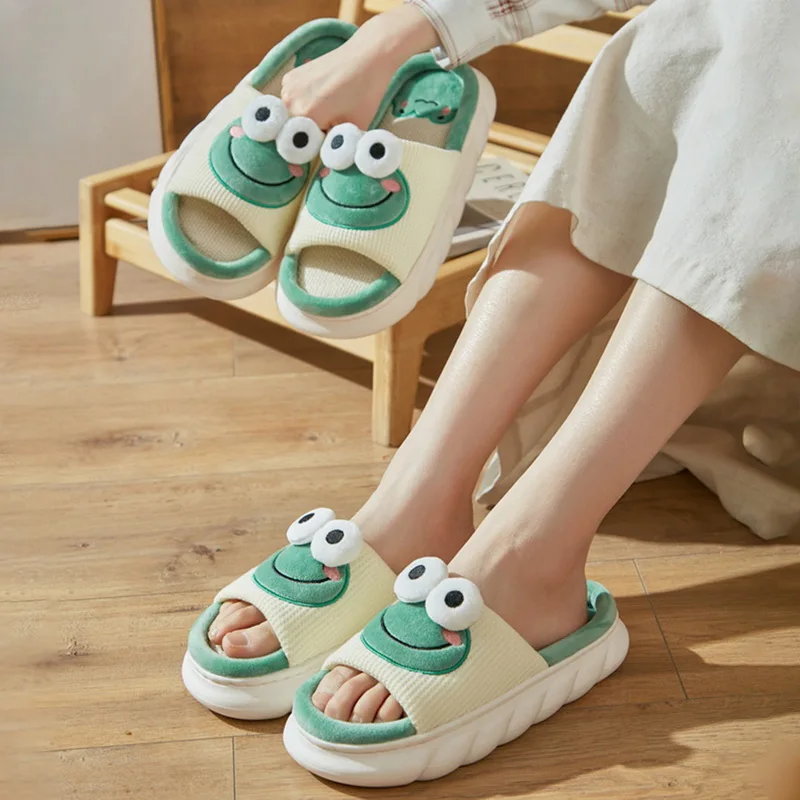 

Women Cute Animal Slipper Women Kawaii Fluffy Summer Linen Platform Slippers Woman Cartoon Milk Cow House Slippers Funny Shoe