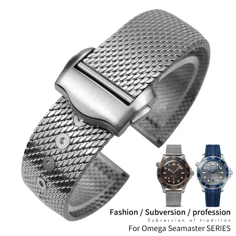 

20mm High Quality Titanium Steel Braided Watchband Replacement for Omega 007 Seamaster James Bond Watch Strap Deployment Buckle