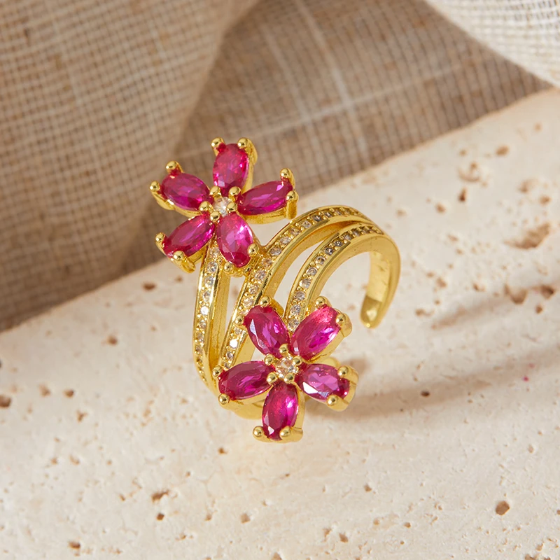Модные винтажные нежные цветочные рубиновые кольца для женщин темпераментные
