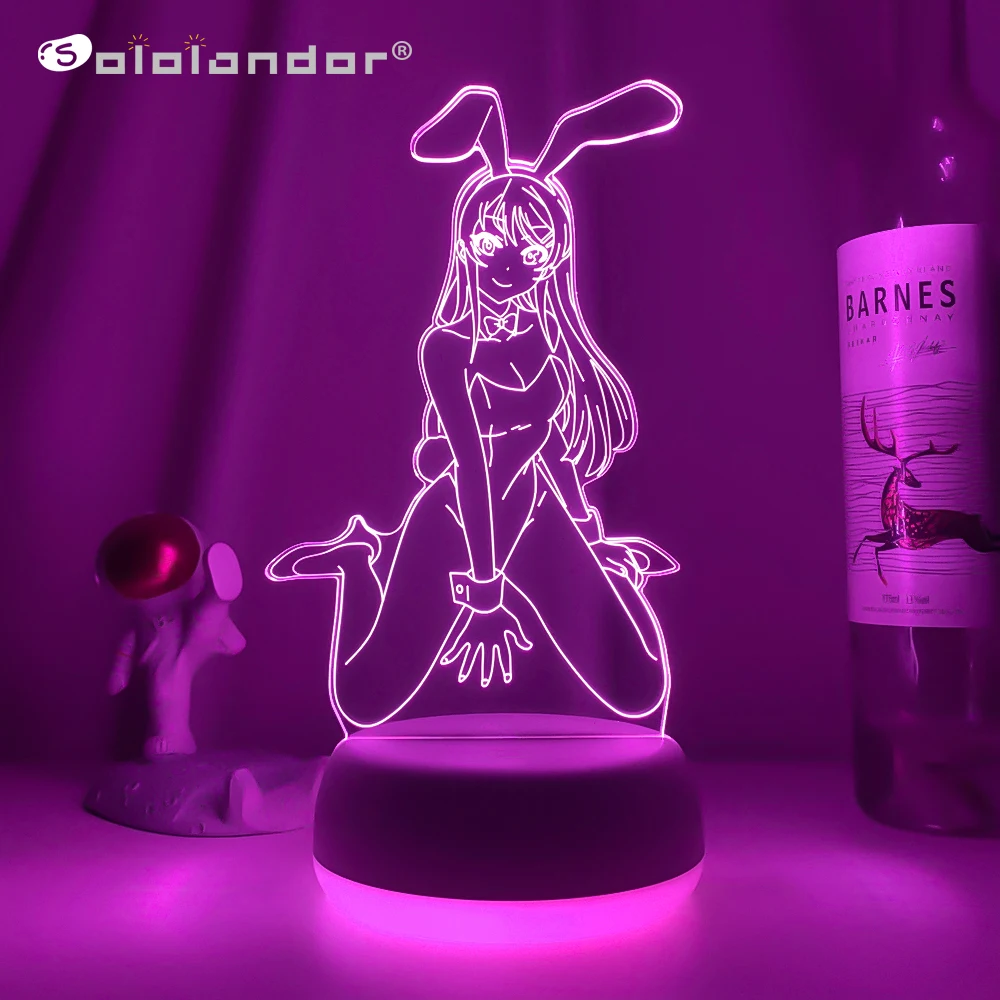 Anime Waifu Mai Sakurajima LED Night Light Bedroom Decor Manga 3D RGB Lights Gift for Friends Bunny Girl Room Decor Novelty Lamp