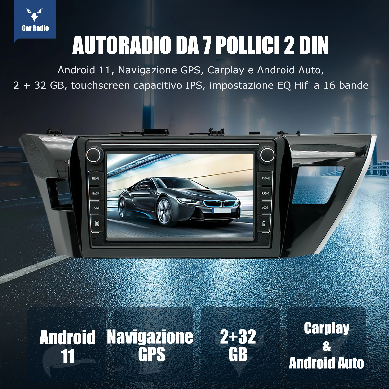 Фото Автомагнитола ESSGOO 2Din, 10,1 дюйма, Android, 2 + 32 ГБ, для Toyota 14-16 Corolla №5