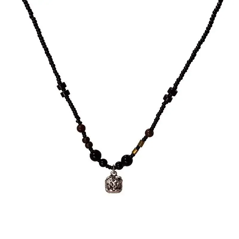 New 2023 Men's Necklace Small Awakening Lion Ruins Beads Non-fading Chinese Style Design Sensibility Jewelry Direct From Manufac