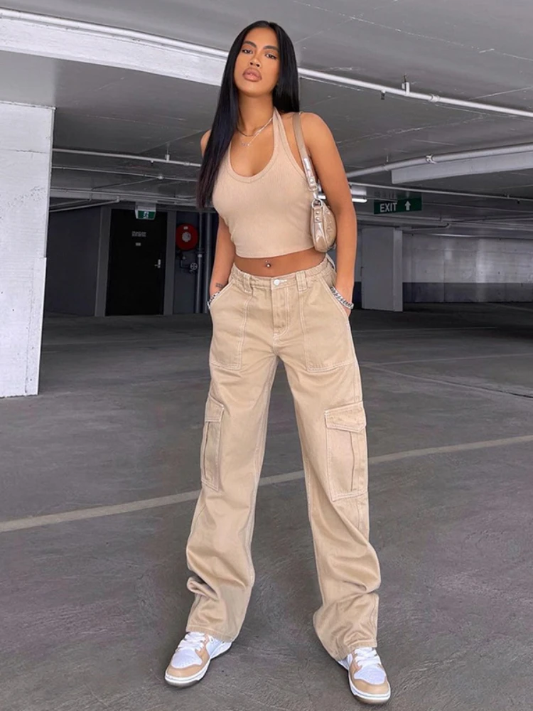 

Cargo Pants Jeans Women's pants 2022 New Loose Fashion High Waist Casual Pocket Straight Workwear Denim Trousers Baggy Pants