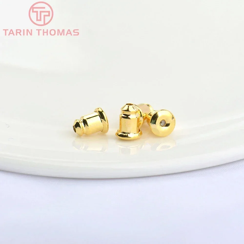 (5121) 20 шт. 6*5 мм 24-каратного золотого цвета латунная крышка резиновые серьги в