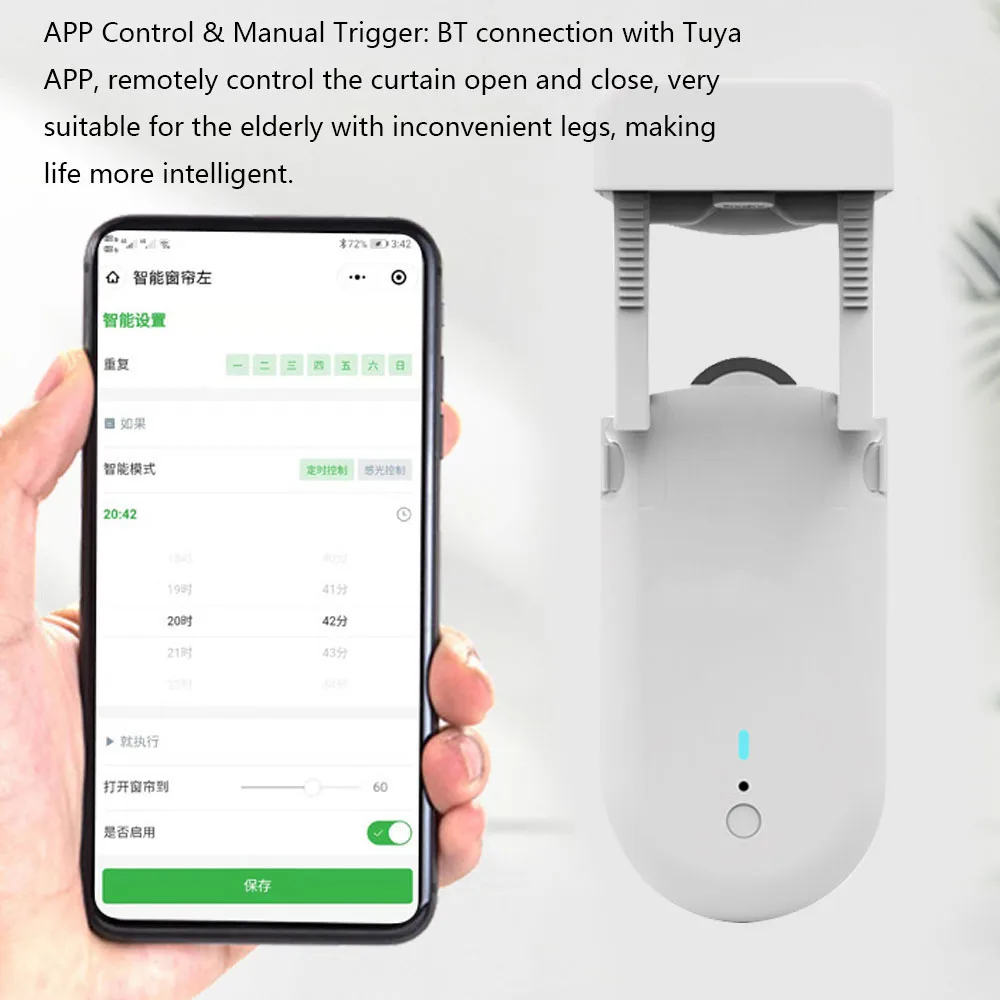 

Tuya APP Electric Curtain Motor BT Remote Voice Control Timer Setup Curtain Opener for Roman Rod Work with Alexa Google Home