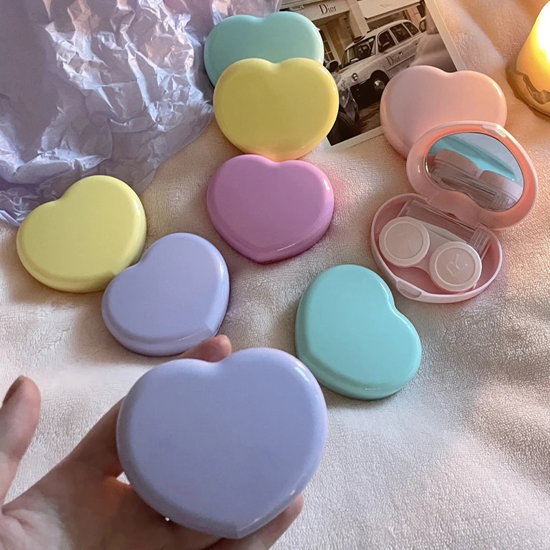 

Women Girl Heart Lady Holder Storage Eye Care Container with Mirror Tweezer Travel Color Contact Lenses Box for Eyes Tool Kit