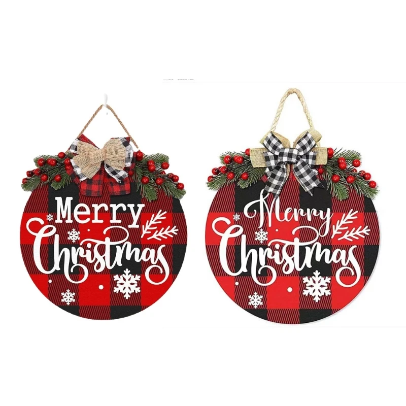 

Рождественский клетчатый подвесной знак в виде буйвола, деревенский праздничный декор для входной двери, крыльца, окна, стены, фермерского ...